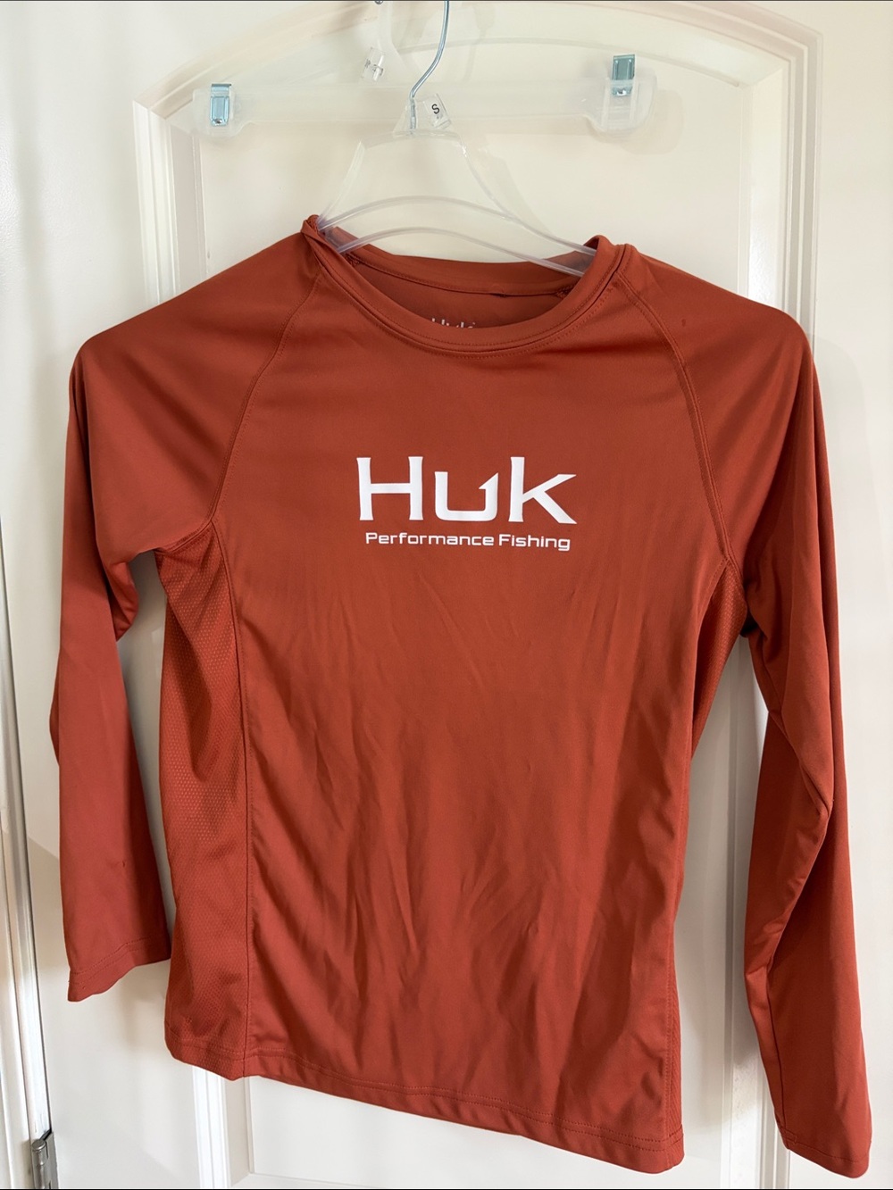 Huk Rust Orange Performance Tee with White Logo